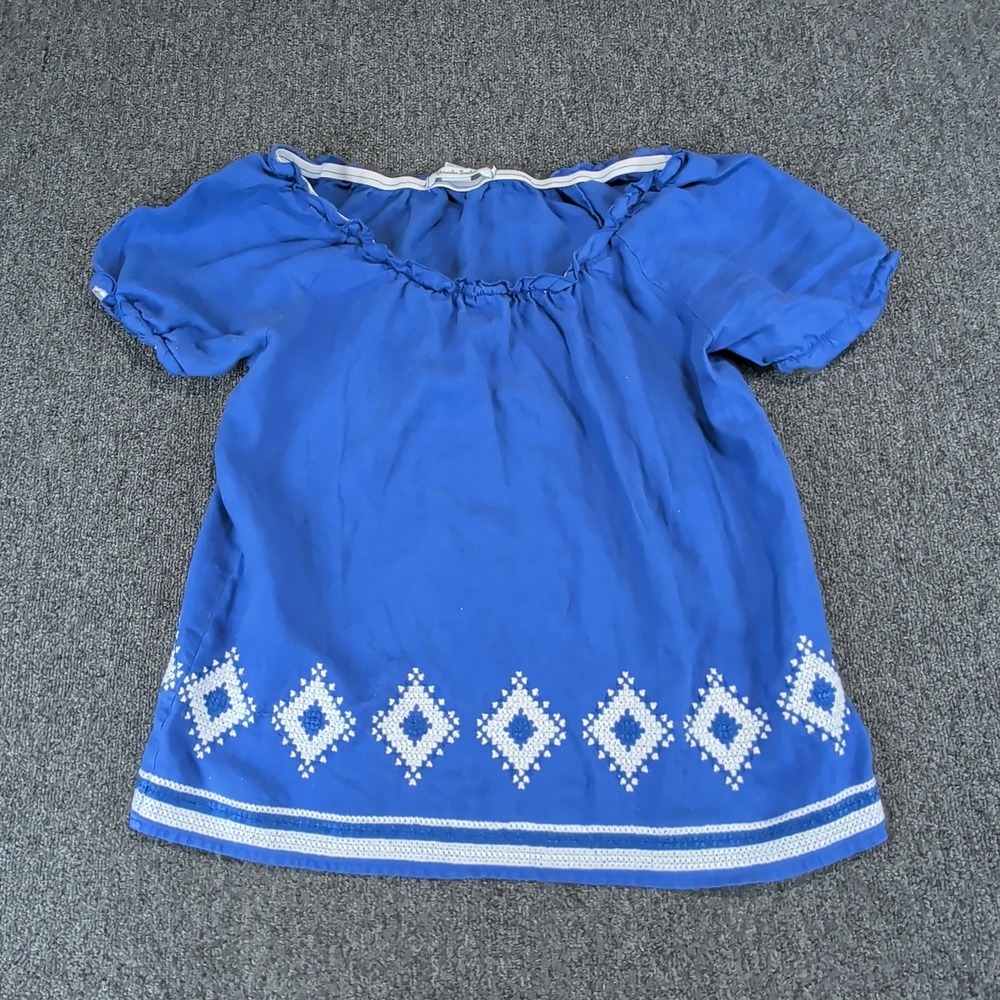 Alexandra Bartlett Vintage Boho Peasant Blouse‎ Women Medium Blue 100% Linen Top